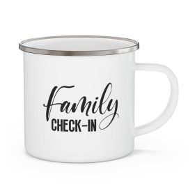 Enamel Camping Mug, Family Check In, Family Reunion, Family Fun (black Print)