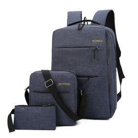 Men's USB Charging Casual Fashion Computer Bag Three-piece Set (Color: Navy Blue)