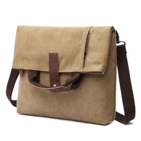 New Men's Casual Fashion Anti-theft Canvas Solid Color Single-shoulder Bag (Color: Khaki)