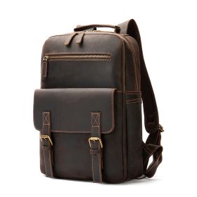 Crazy Horse Leather Retro Men's Large Capacity Backpack (Color: Coffee)