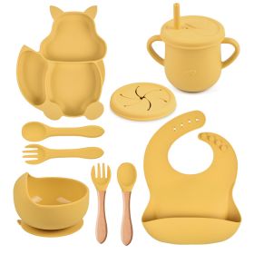 Silicone Squirrel Tableware Baby Silicone Food Supplement Set Baby Spork Integrated Silicone Plate Suit (Option: Y28-Suit)