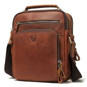 Men's Leather Single-shoulder  Crazy Horse Leather Crossbody Bag (Color: Khaki)