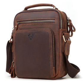 Men's Leather Single-shoulder  Crazy Horse Leather Crossbody Bag (Color: brown)