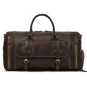 Large Capacity Travel Men's First Layer Cowhide Luggage Bag Portable (Option: 58cm Dark Brown)