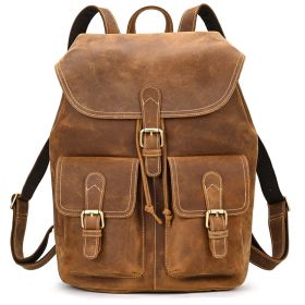 Casual Retro Crazy Horse Leather Travel Backpack (Option: Large Light Brown)