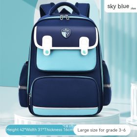 3D Spine Protection Burden Reduction Primary School Student Grade 1-3-6 Children's Schoolbag (Option: Blue-Big)