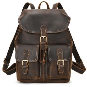 Casual Retro Crazy Horse Leather Travel Backpack (Option: Large Dark Brown)