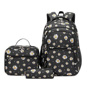 Women's Printed Backpack Waterproof Geometric Pattern (Option: Small Chrysanthemum Black-19 Inch)