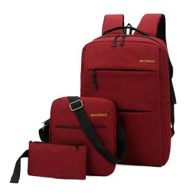 Men's USB Charging Casual Fashion Computer Bag Three-piece Set (Color: Wine Red)