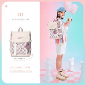 Girl Backpack Flip Large Capacity Schoolbag (Option: Chessboard Plaid Black-Bag and Change purse)