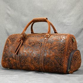 Vintage Print Crazy Horse Leather Handbag (Option: Embossed Crazy Horse Red Brown)