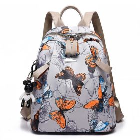 Anti-thief Feather Print Women Backpack Waterproof Travel Casual Schoolbag (Color: The butterfly)