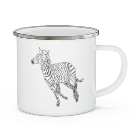 Enamel Camping Mug, Galloping Zebra Line Art Drawing Print (size: 12oz)