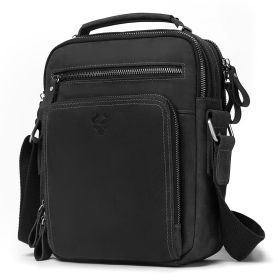 Men's Leather Single-shoulder  Crazy Horse Leather Crossbody Bag (Color: Black)