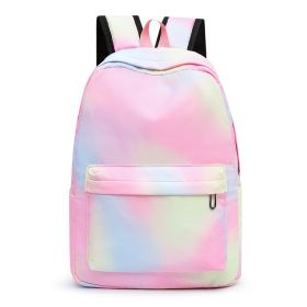 Three-piece Girl Starry Sky Graffiti Printing Primary School Student Schoolbag Lightweight Waterproof Backpack (Option: Ink Painting Rainbow Pink)