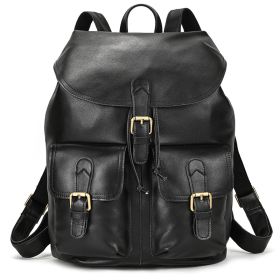 Casual Retro Crazy Horse Leather Travel Backpack (Option: Large Black)