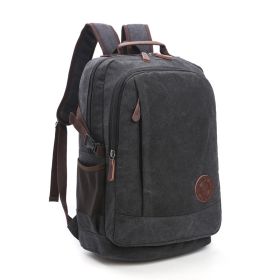 Wear-resistant Washed Canvas Men's And Women's Backpacks Street Casual Fashion Large Capacity Multifunctional (Color: Black)